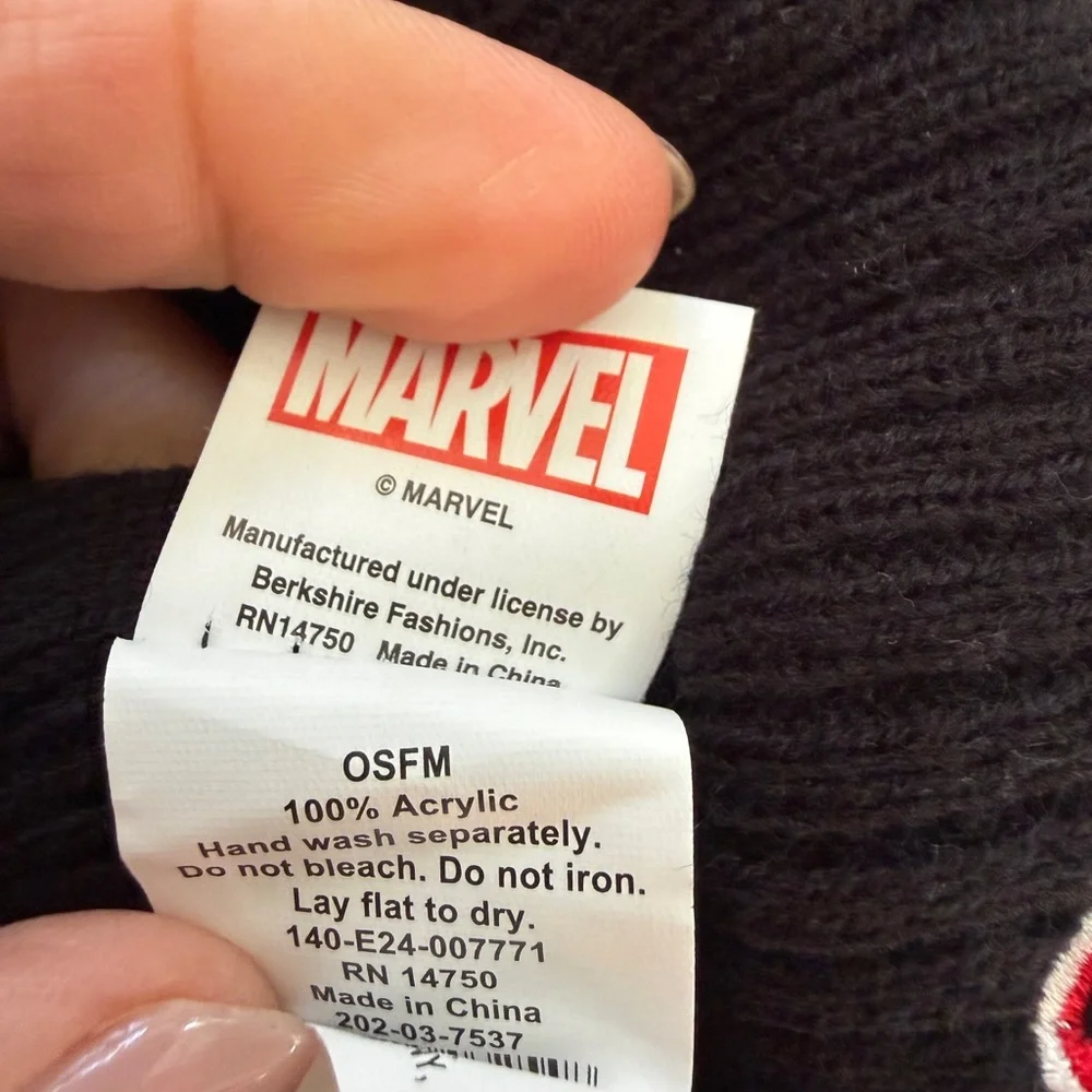 Marvel Black and Red Knit Beanie with Spider Emblem
